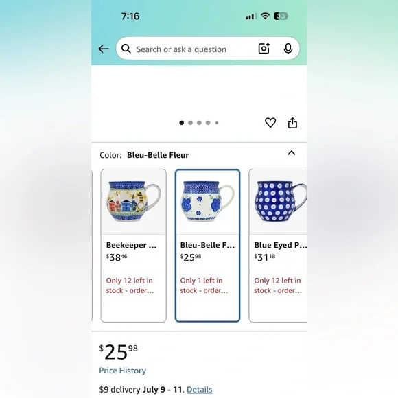 Authentic Polish Pottery Blue Floral Ceramic Mug - Picture 2 of 6